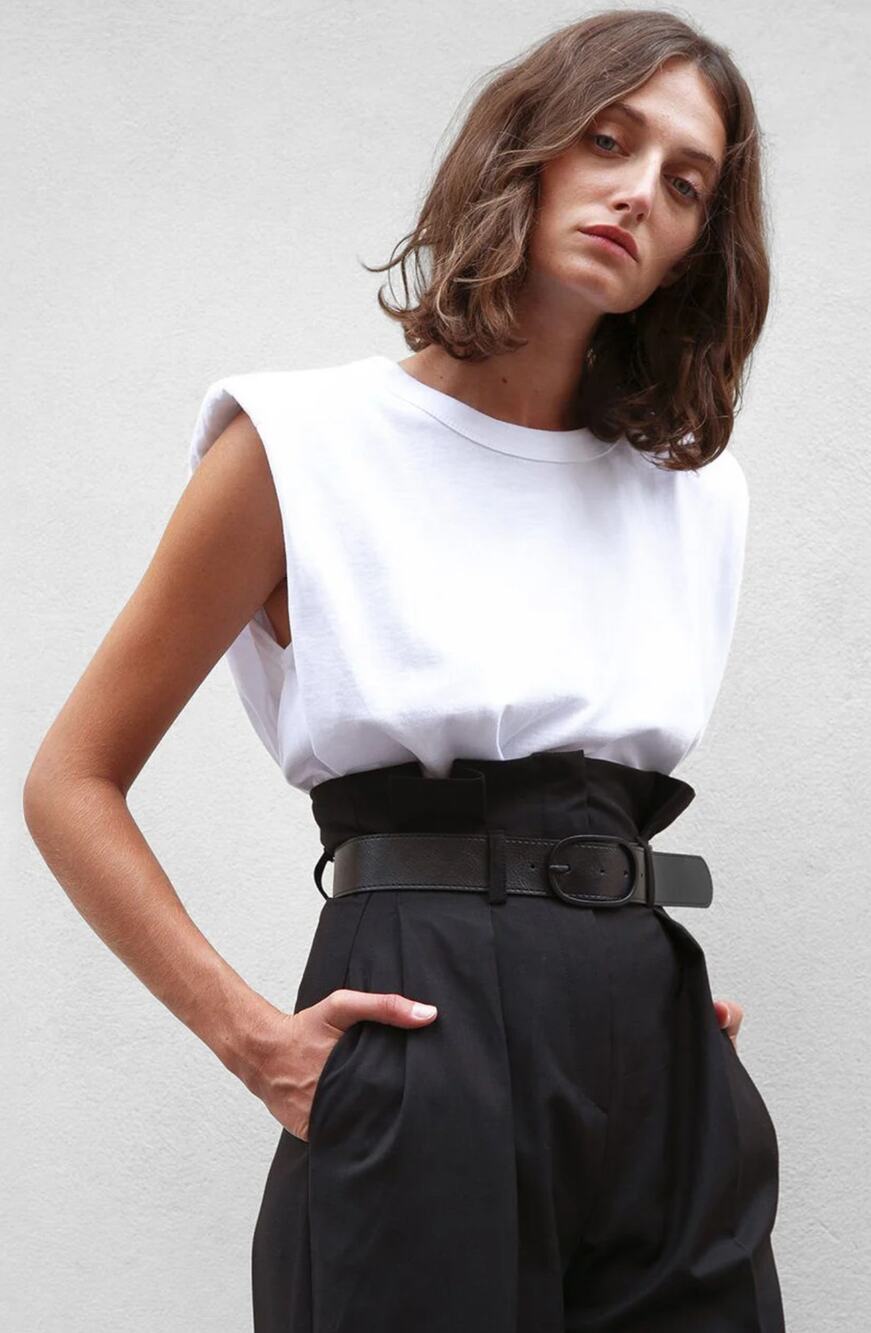 The Frankie Shop Eva Padded Shoulder Muscle T-Shirt Cotton Sleeveless Womens S
